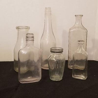 Lot of 6 Antique/Vintage Glass Bottles Milk Medicine Bottles - #91-A