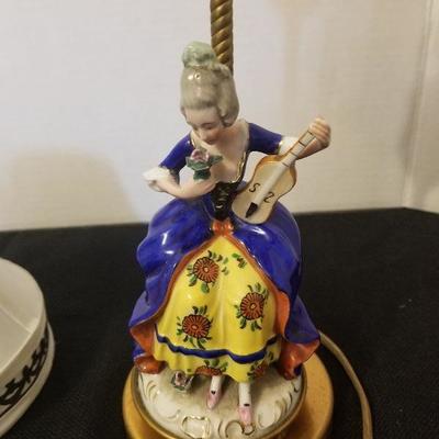 Antique Ceramic Victorian lady Table Lamp - Works - #25-A