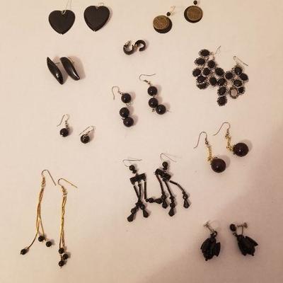 Lot Of 11 Black Earrings Costume Jewelry - #116-A