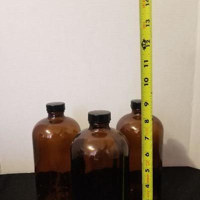 3 Large Vintage Brown Glass Bottles - #92-A