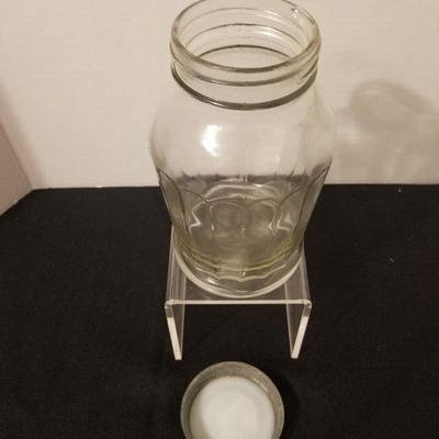 Unmarked Unusual Sided Glass Mason Type Jar With Ceramic and Zinc Lid #8-A