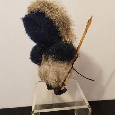 Vintage Celuloid Sleepy Eyes Eskimo Doll Female Toy Raddle - Real Fur - #77-A
