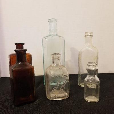 Lot of Clear & Brown Antique/Vintage Bottles - #98-A