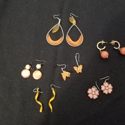 Lot of 6 Pairs Orange Earrings Costume Jewelry - #115-A