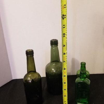 Lot Of 4 Antique/Vintage Green Bottles - #94-A