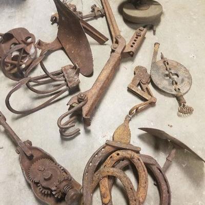 Pile Of Antique & Viintage Rusty Metal Tools & Such - Great Yard Art - #65-A