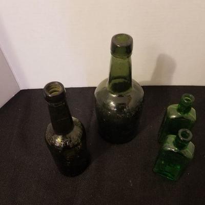 Lot Of 4 Antique/Vintage Green Bottles - #94-A