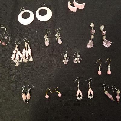 Lot of 12 Pink Earrings Costume Jewelry - #111-A