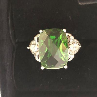 #35 Square Emerald Sterling Ring .925 Size 10