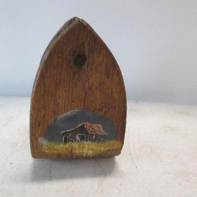  Wooden Stirrup Shaped Item - Painted scenes