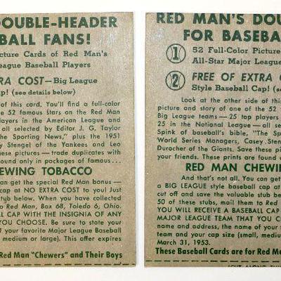 1954 Red Man Tobacco Baseball Cards - Johnny Groth + Vic Wertz