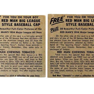 1954 Red Man Tobacco Baseball Cards Mel Parnell #8 Sherman Lollar #5