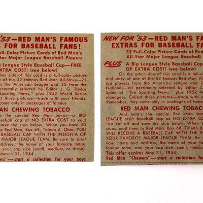 1953 Red Man Tobacco Baseball Cards Robin Roberts #11 Billy Pierce #16 HOF