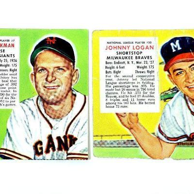1953/54 Red Man Tobacco Baseball Cards Whitey Lockman #7 Johnny Logan #20