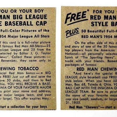 1954 Red Man Tobacco Baseball Cards #8 Mel Parnell #18 Bob Porterfield