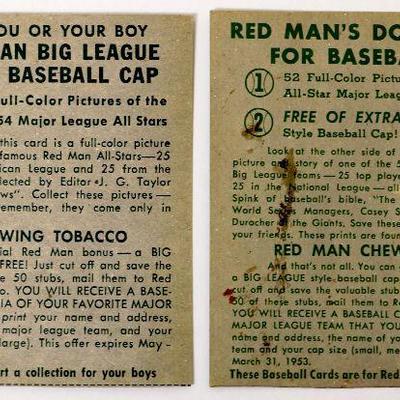 1954 Red Man Tobacco Baseball Cards #24 jim Delsing + Richie Ashburn