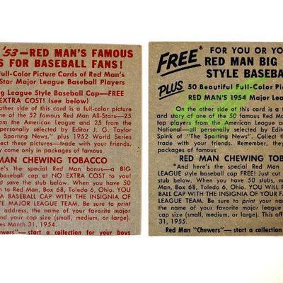 1953/54 Red Man Tobacco Baseball Cards Joe Black #4 Rip Repulski #17