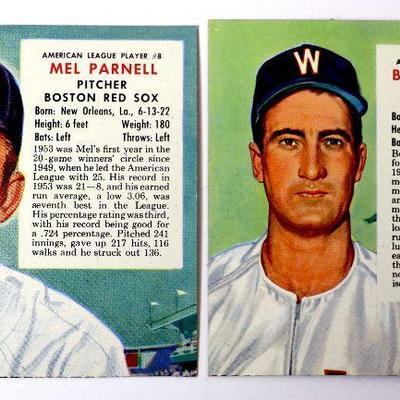 1954 Red Man Tobacco Baseball Cards #8 Mel Parnell #18 Bob Porterfield