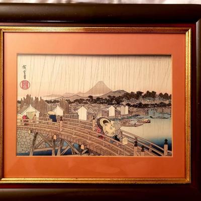 Antique Hiroshige Woodblock print Shower on Nihonbashi Bridge