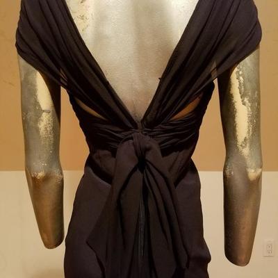 MILA SCHON Couture black silk cocktail dress extensiv back bow detail