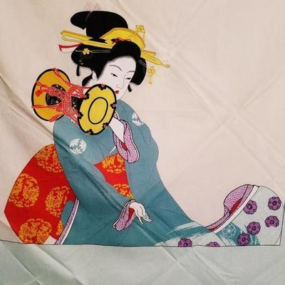  RARE GEISHA ENTERTAINER silk hand painted large scarf Circa 1940's 