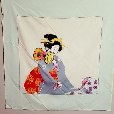  RARE GEISHA ENTERTAINER silk hand painted large scarf Circa 1940's 