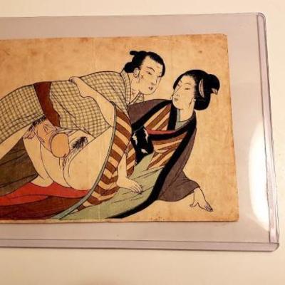 Antique Original Japanese Shunga erotic woodblock print Scarred Man