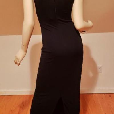 Maxi curvy black gown gold embellished bead neck yoke NWT