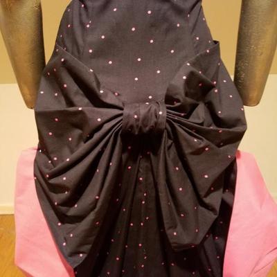 Vtg Laura Ashley strapless basque dress pink color block & dots kitten bow