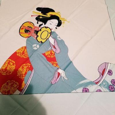  RARE GEISHA ENTERTAINER silk hand painted large scarf Circa 1940's 