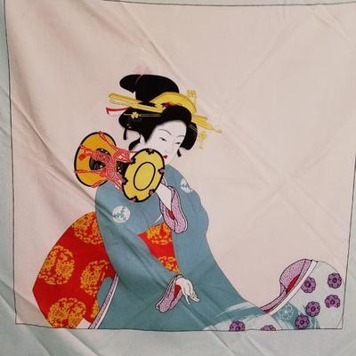  RARE GEISHA ENTERTAINER silk hand painted large scarf Circa 1940's 