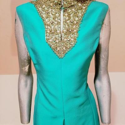 Vtg Trapeze highly embellished silk shantung dress Circa 1960