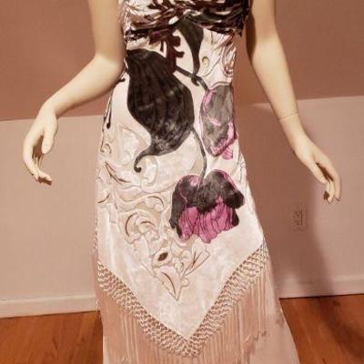 Vtg Hobo Chic New Orleans silk Designer burnout fringed high low dress