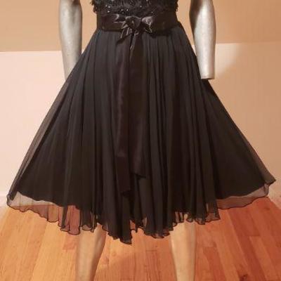 Vtg 1950's Beaded illusion chiffon pleated flare dress Elissa of California