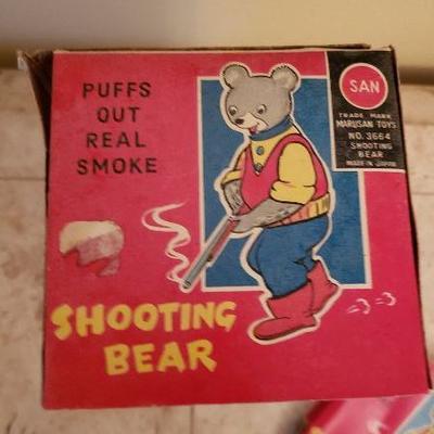 Vintage Tin Toy Marusan 1950s Shooting Bear