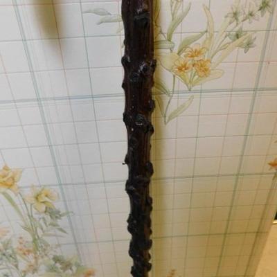 Antique Black Thorn  Walking Stick Curved Handle 