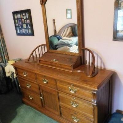 Solid Wood Oak Seven Drawer Dresser with Mirror by Lexington 64