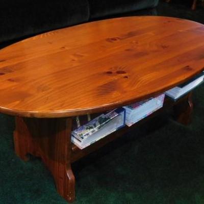 Solid Wood Hard Pine Oval Coffee Table with Stretcher Shelf 48