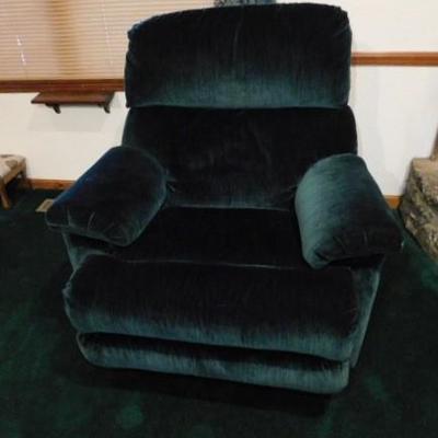 Overstuffed Green Lane Brand Recliner with Storage Compartments