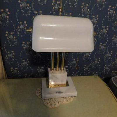 Mid-Century Marble Base Desk Lamp with Opaque Glass Shade