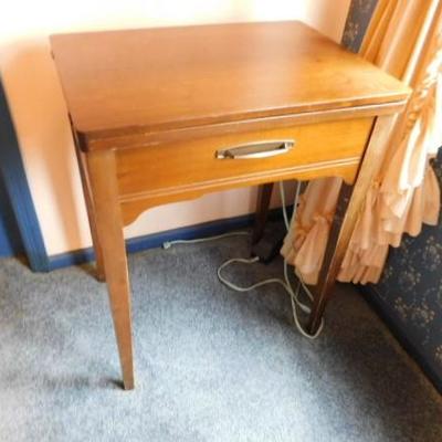 Mid-Century Blue Singer Sewing Machine and Cabinet