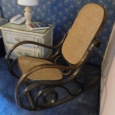 Bent Wood Rocker with Cane Back and Seat