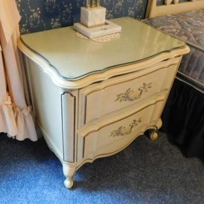 One of Two Solid Wood Provincial 2 Drawer Night Stands 25