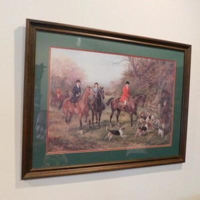 Large Framed Print of Hunter Horse and Dog Scene 42