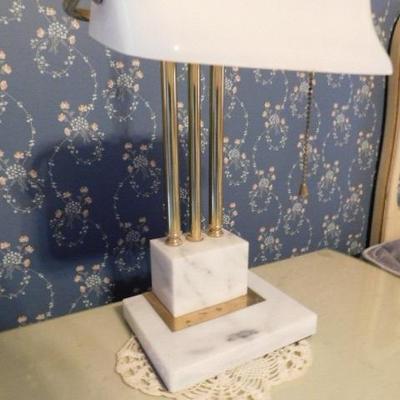 Mid-Century Marble Base Desk Lamp with Opaque Glass Shade