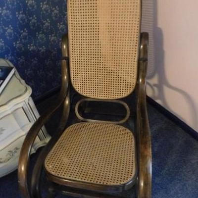 Bent Wood Rocker with Cane Back and Seat