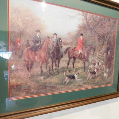 Large Framed Print of Hunter Horse and Dog Scene 42