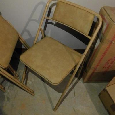 Set of Four Vintage Metal Frame and Padded Seat Fold Chairs