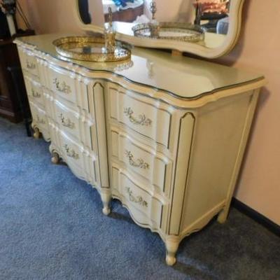 French Provincial 9 Drawer Breakfront Dresser w/ Mirror  by Toulon 65