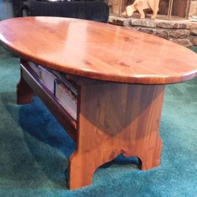 Solid Wood Hard Pine Oval Coffee Table with Stretcher Shelf 48